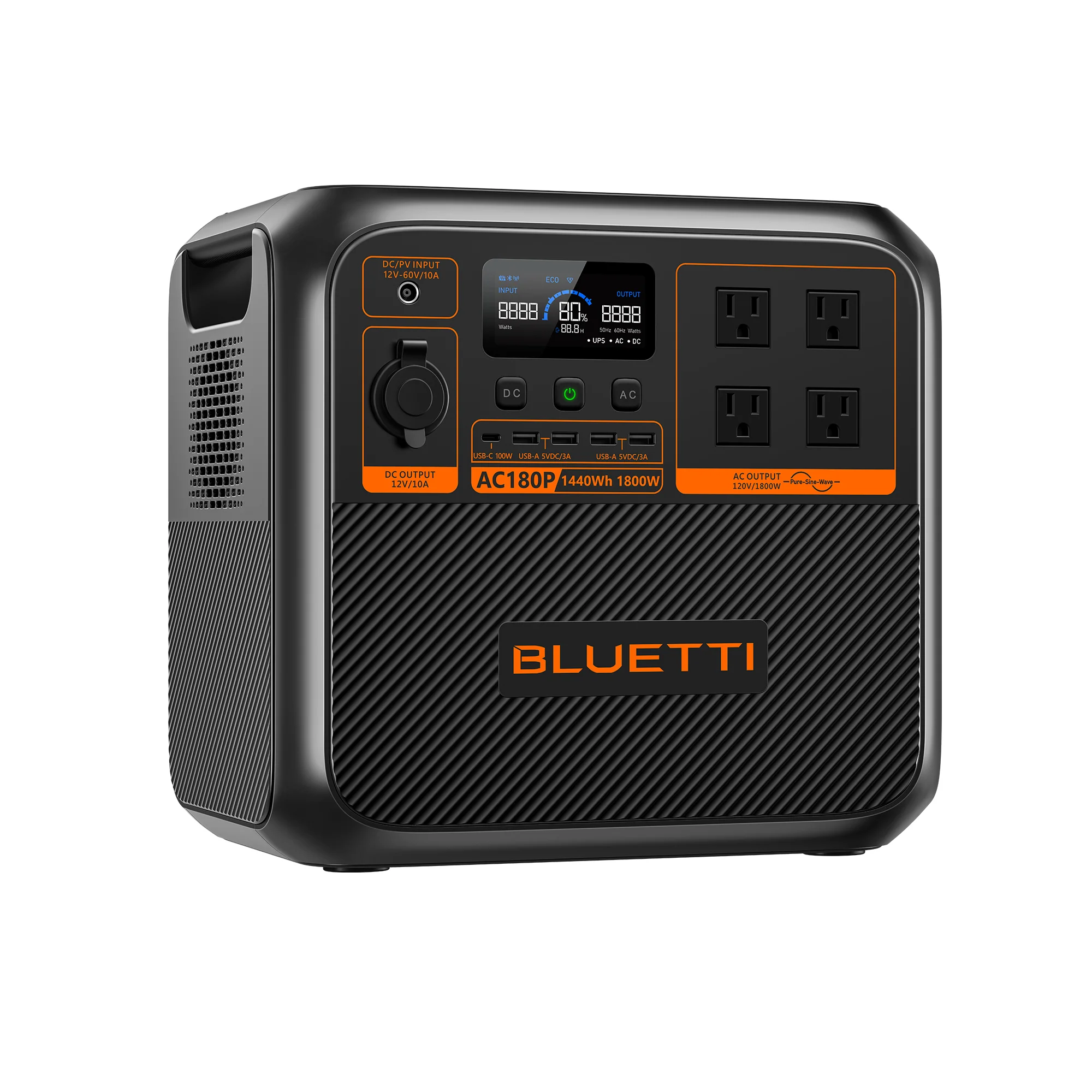 BLUETTI AC180P 1800W portable power station side view