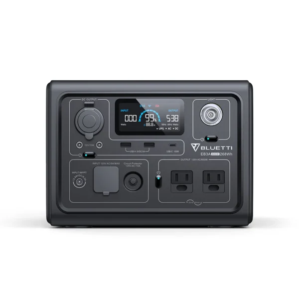 BLUETTI AC50B 700W portable power station angled view with display