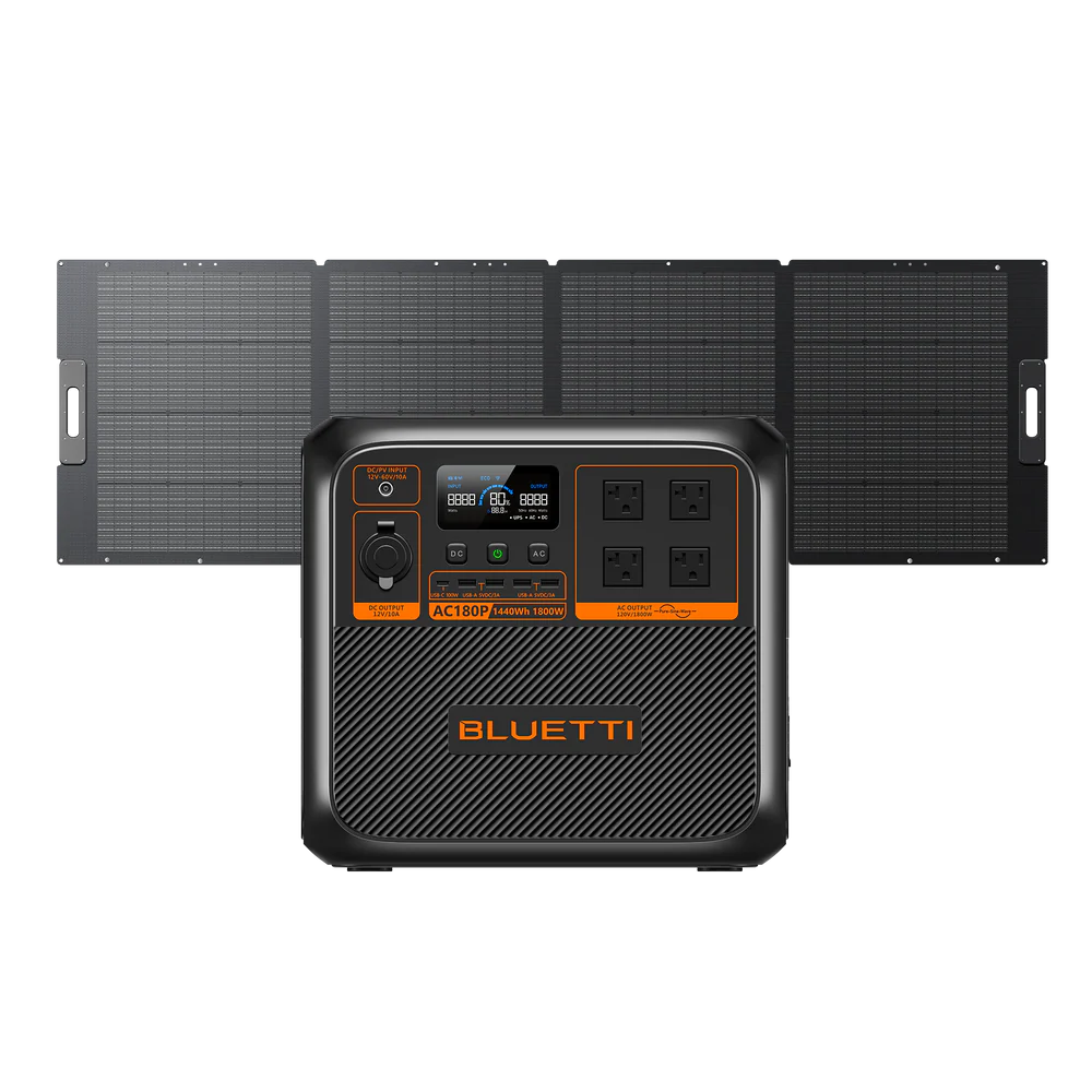 BLUETTI AC180P portable power station with PV350D 350W solar panel